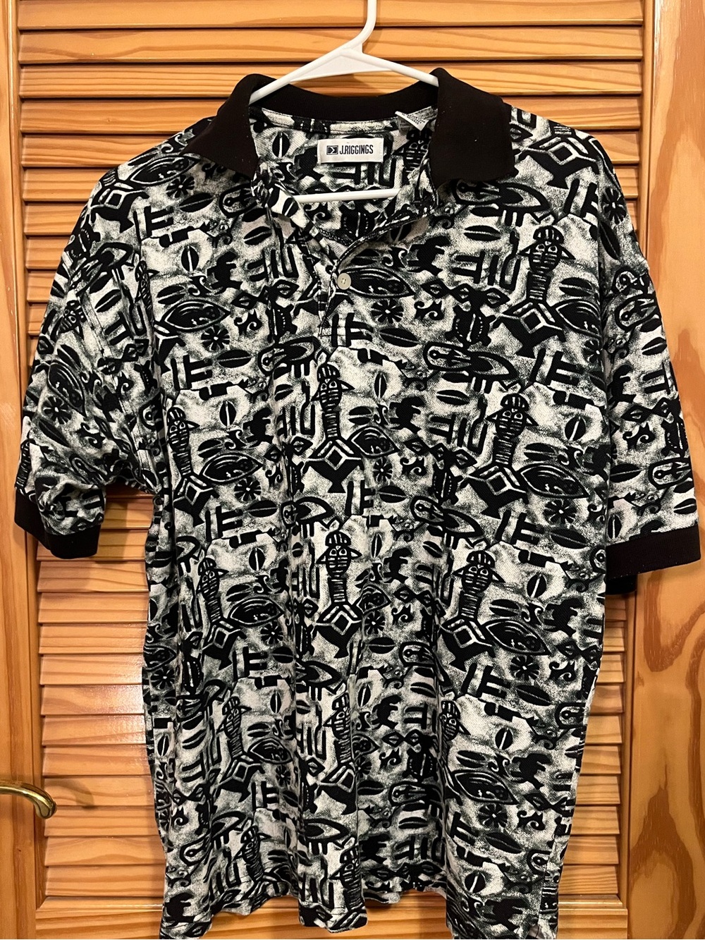 J. Riggings Vintage Black & White Patterned Polo Shirt 100% Cotton Medium